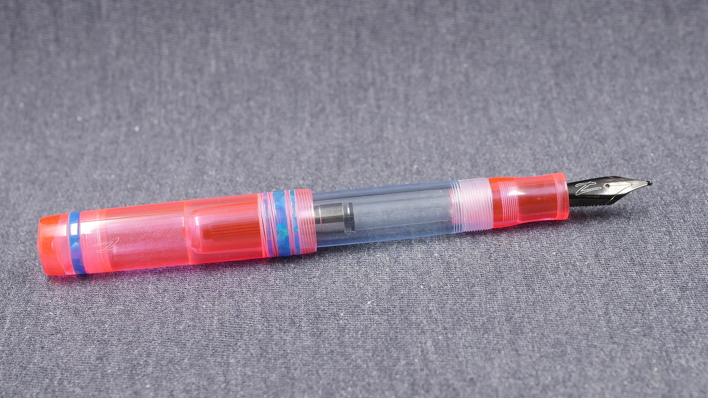 Knickerbocker - Medium - Clear Pink and Blue acrylics - polished clear internals - Jowo #6 nib
