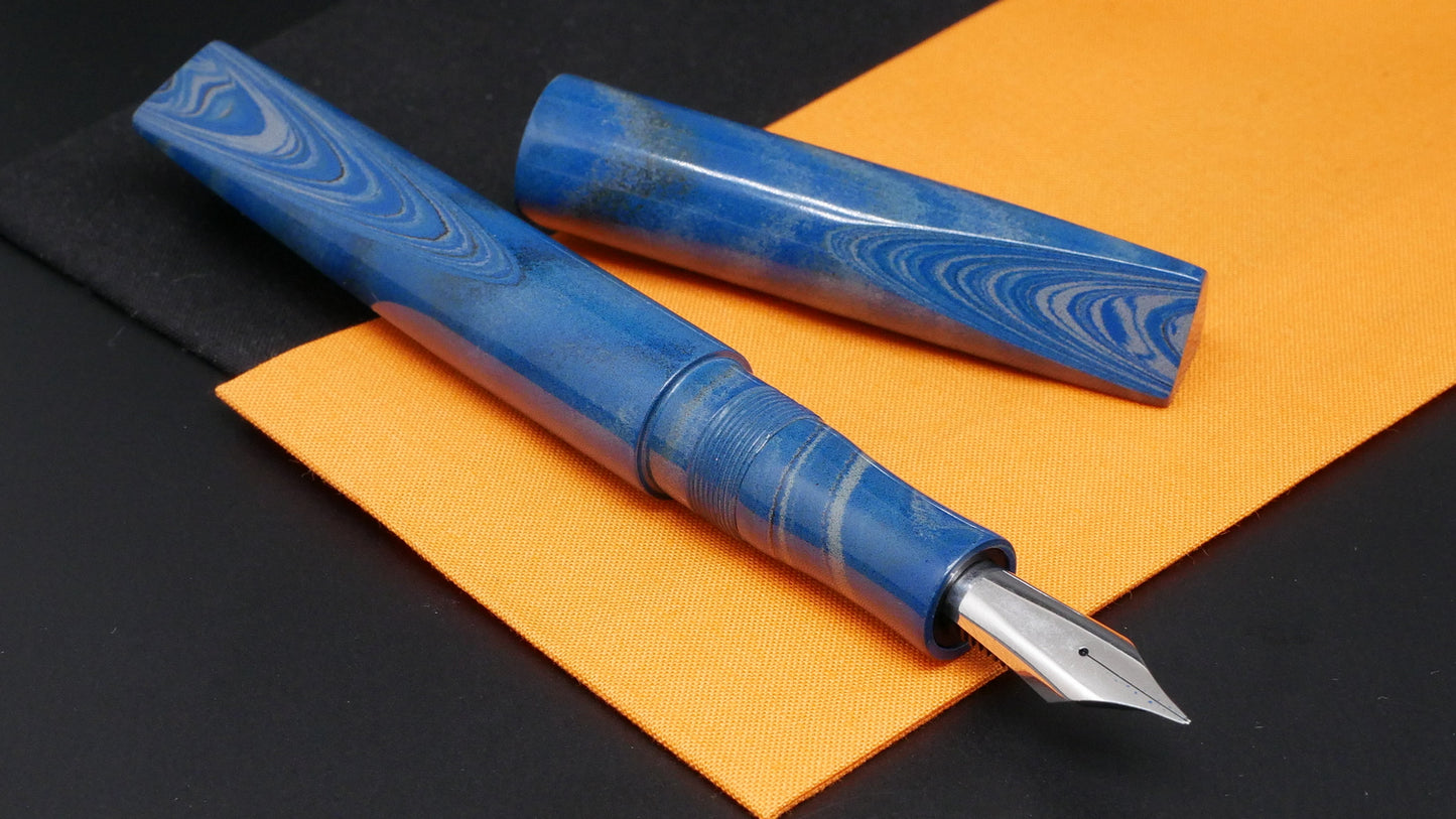 Prospector - Large – Nikko blue gray ripple ebonite- #8 nib