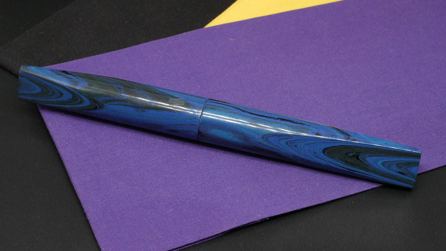 Prospector - Large – SEM Dark Blues ripple ebonite- #8 nib