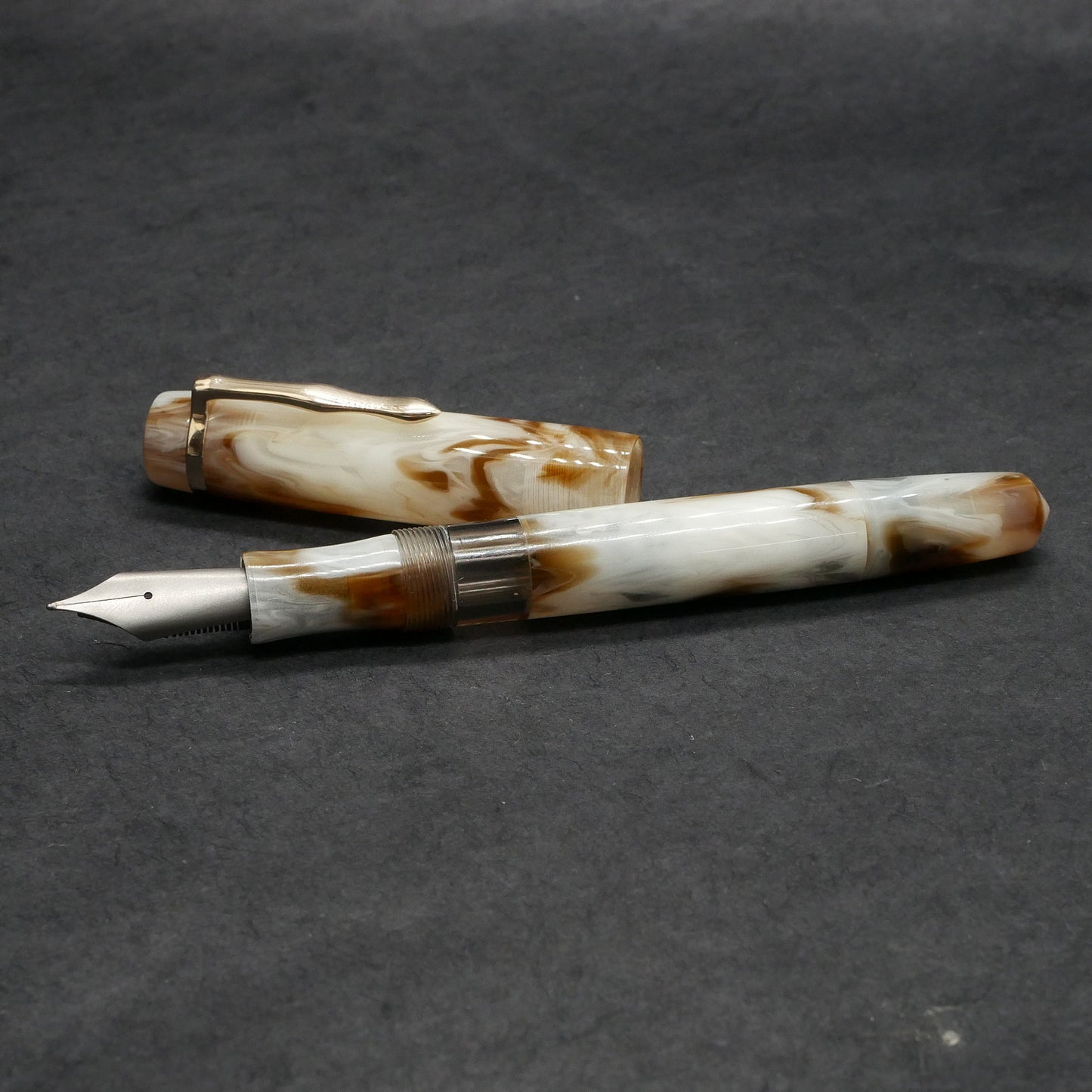 Knickerbocker - Medium - Corrl Creations Alabaster resin, bronze acrylic window - cast clip - piston - Bock #8 nib