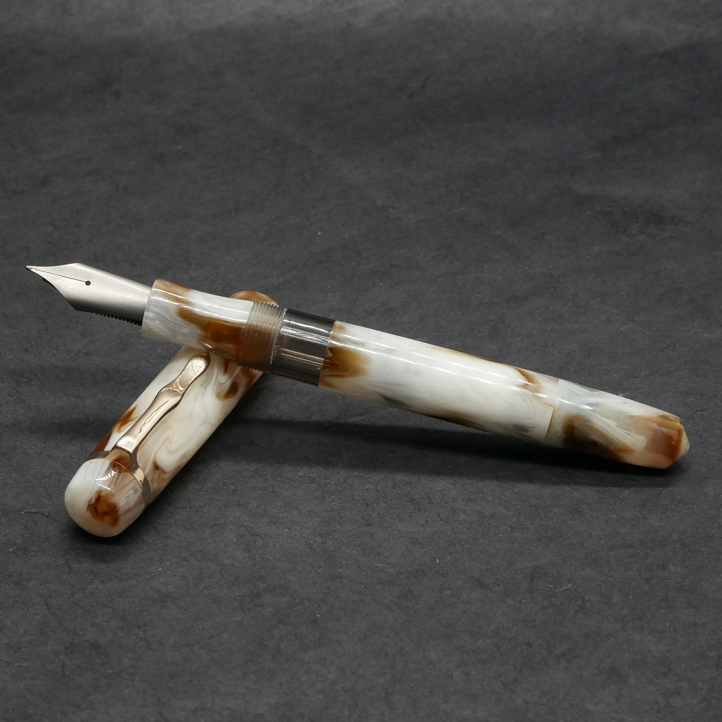Knickerbocker - Medium - Corrl Creations Alabaster resin, bronze acrylic window - cast clip - piston - Bock #8 nib