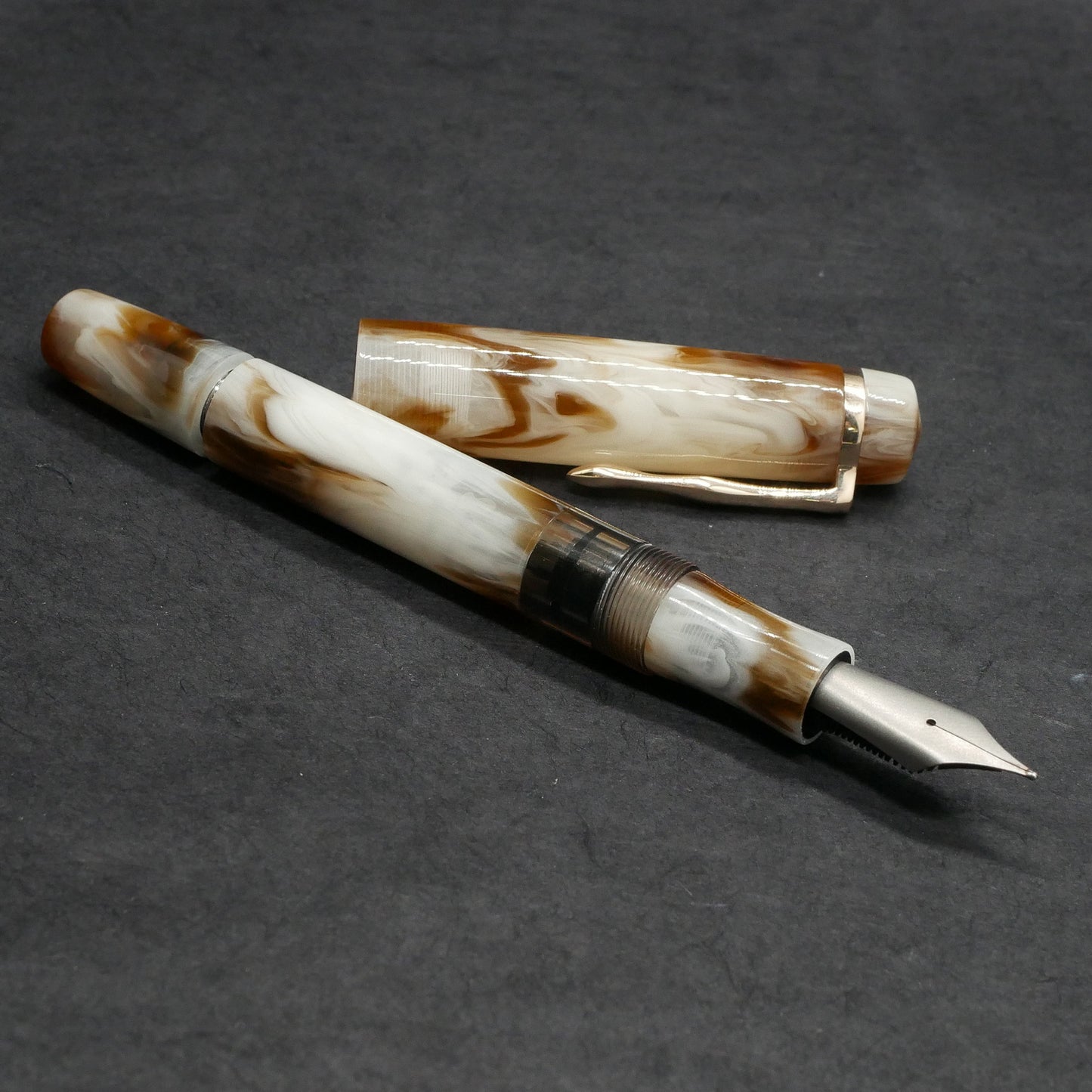 Knickerbocker - Medium - Corrl Creations Alabaster resin, bronze acrylic window - cast clip - piston - Bock #8 nib
