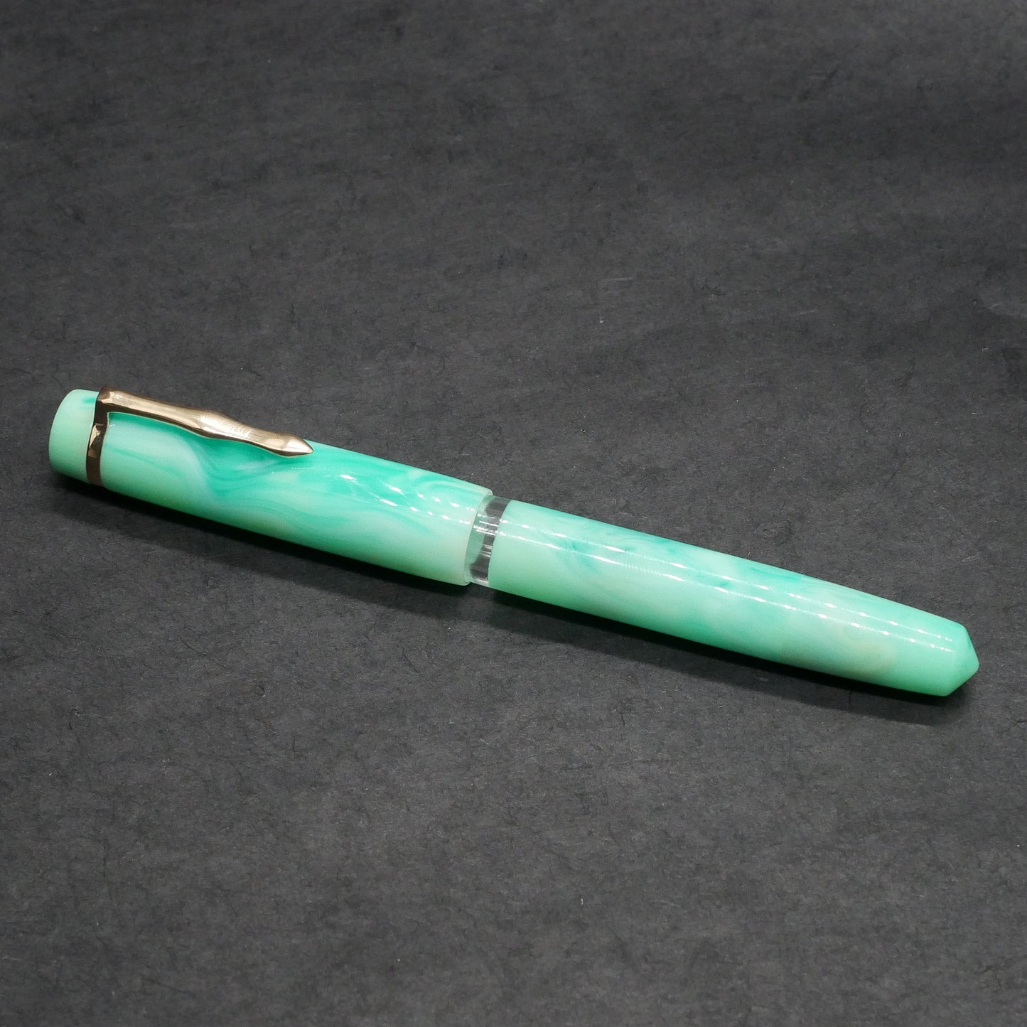 Knickerbocker - Medium - D Squared Arts Springtime resin, clear acrylic window - cast clip - piston - Bock #8 nib