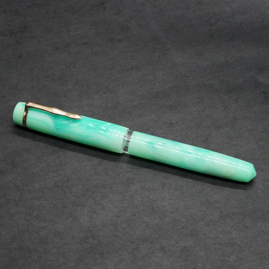 Knickerbocker - Medium - D Squared Arts Springtime resin, clear acrylic window - cast clip - piston - Bock #8 nib