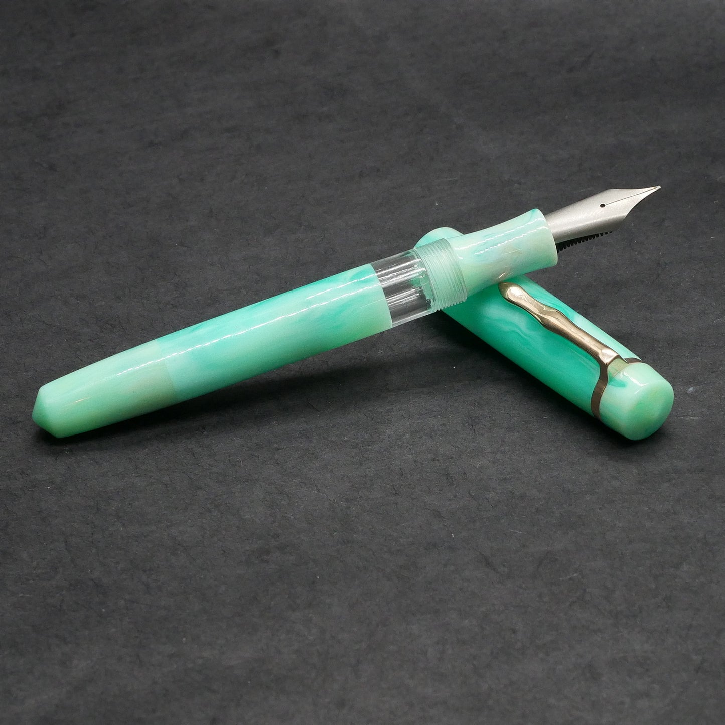 Knickerbocker - Medium - D Squared Arts Springtime resin, clear acrylic window - cast clip - piston - Bock #8 nib