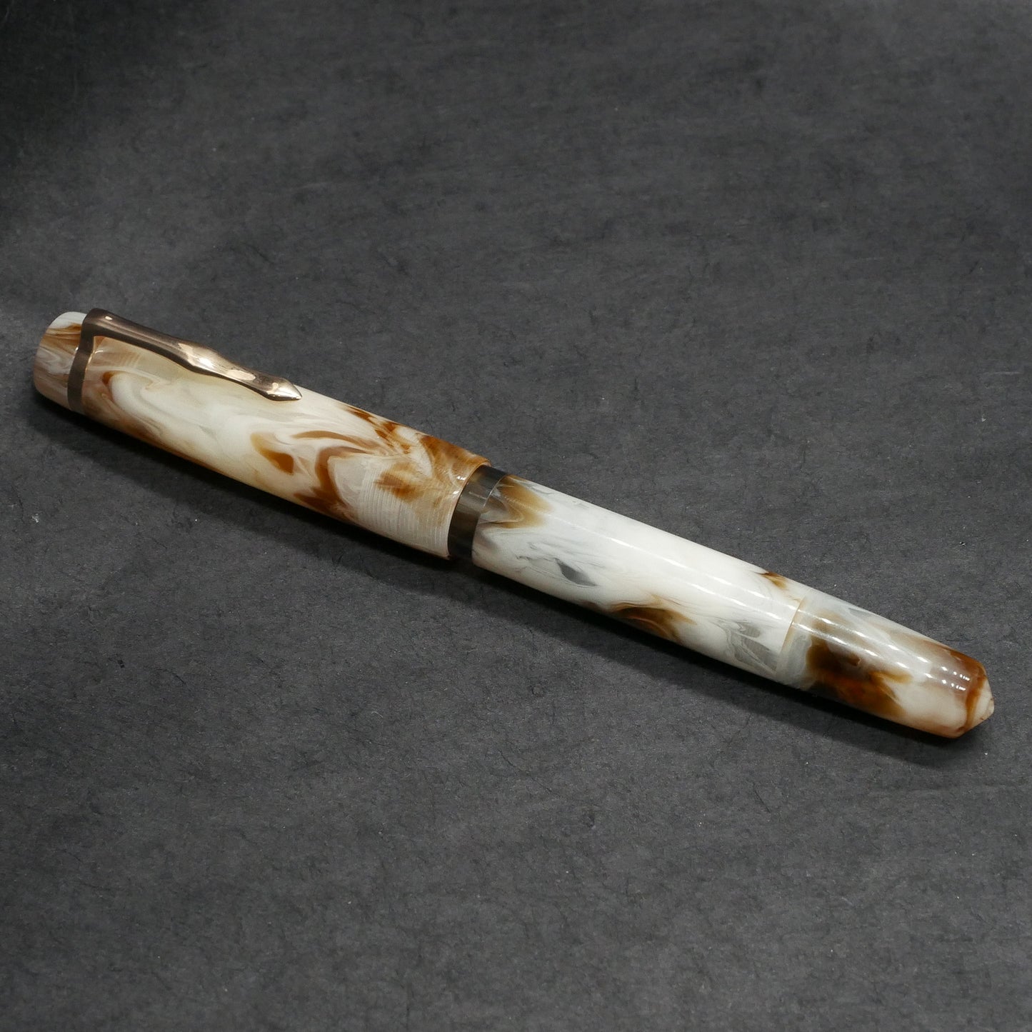 Knickerbocker - Medium - Corrl Creations Alabaster resin, bronze acrylic window - cast clip - piston - Bock #8 nib