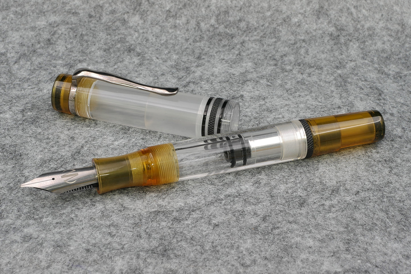 Knickerbocker - Large, Clear acrylic with natural and black ultem - piston fill - #8 nib