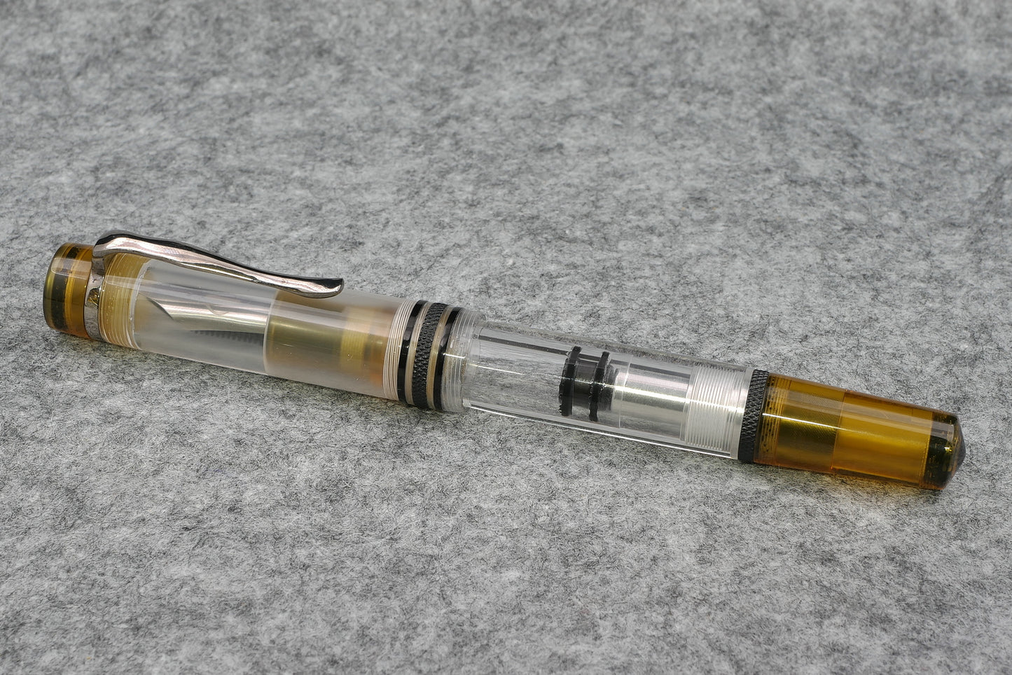 Knickerbocker - Large, Clear acrylic with natural and black ultem - piston fill - #8 nib