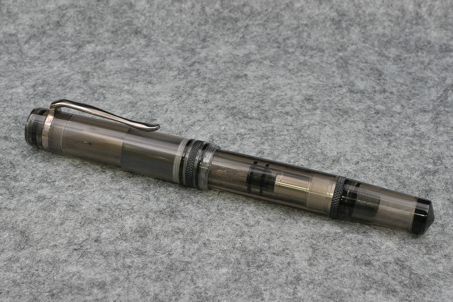 Knickerbocker - Large, Gray acrylic with black ultem - piston fill - #8 nib