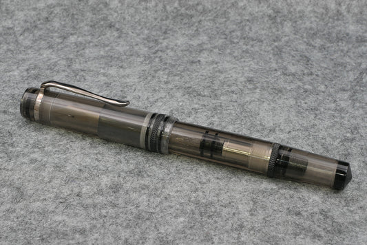 Knickerbocker - Large, Gray acrylic with black ultem - piston fill - Bock #8 nib