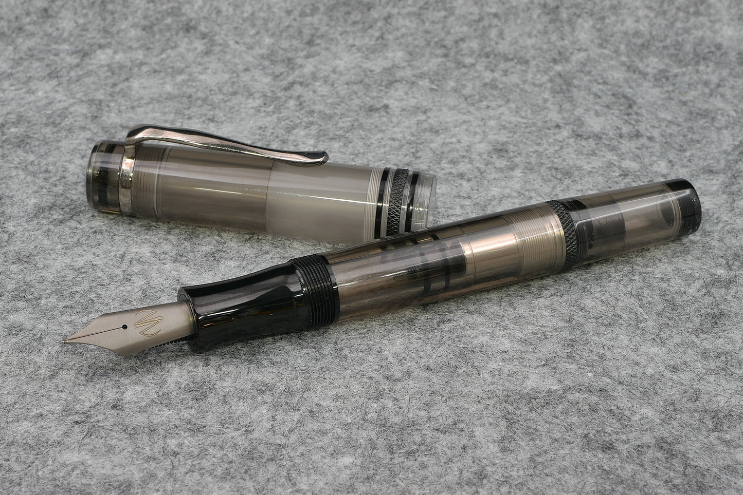 Knickerbocker - Large, Gray acrylic with black ultem - piston fill - #8 nib