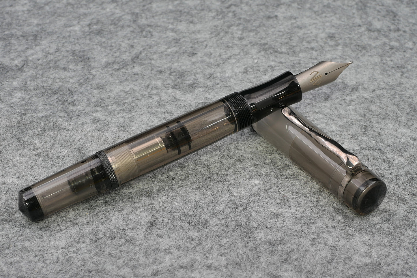 Knickerbocker - Large, Gray acrylic with black ultem - piston fill - #8 nib