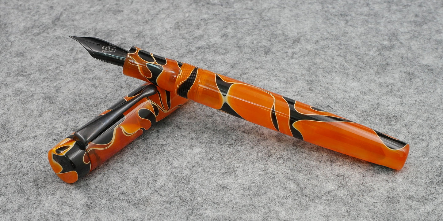 Orville - Black and Orange swirl acrylics - clip - Jowo #6 nib