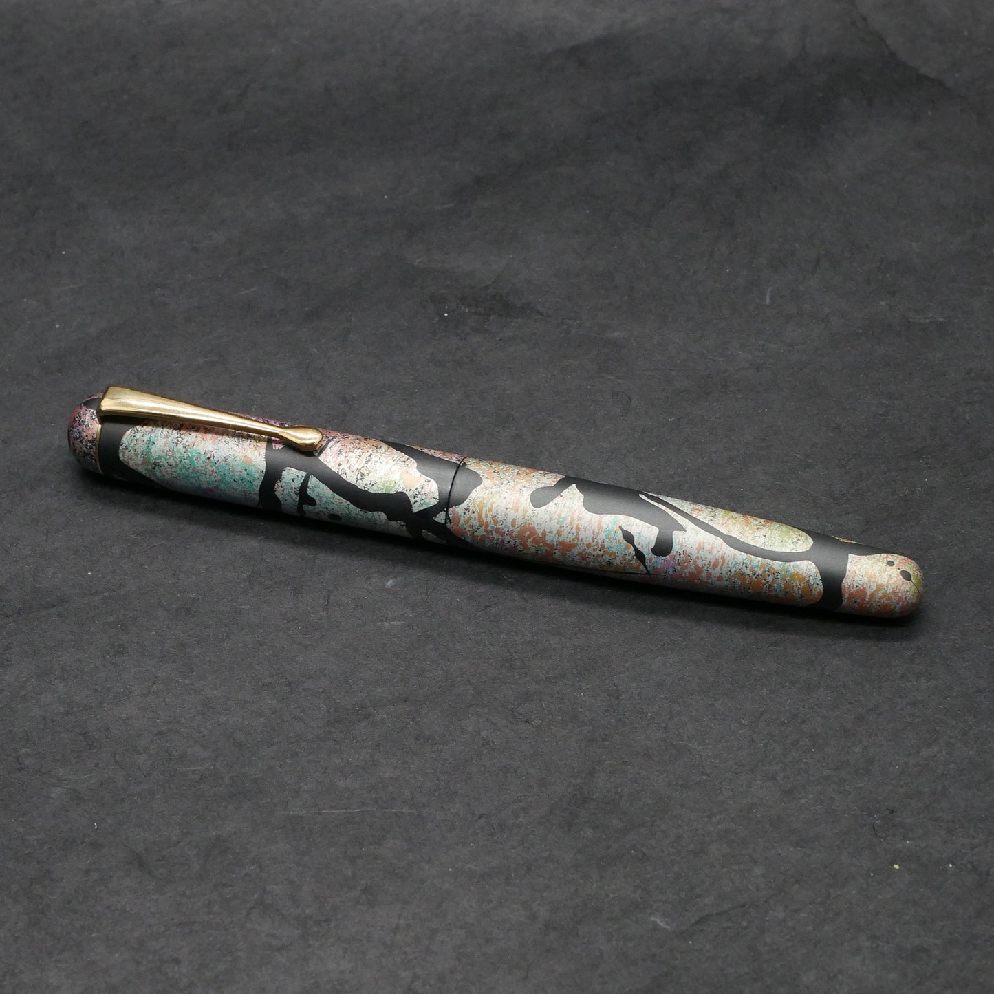 Majestic - Small - Ashley Anodized Aluminum Black Splats over Rainbow - clip - #6 nib