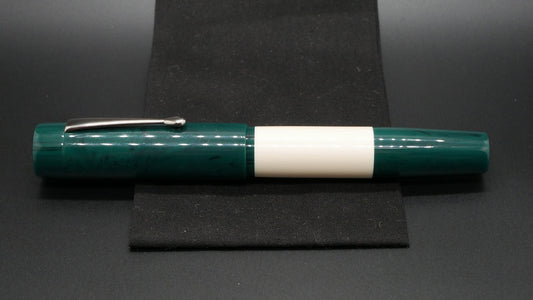 Orville - oversize - Dark Green and ivory acrylic, doublet - clip - #6 nib