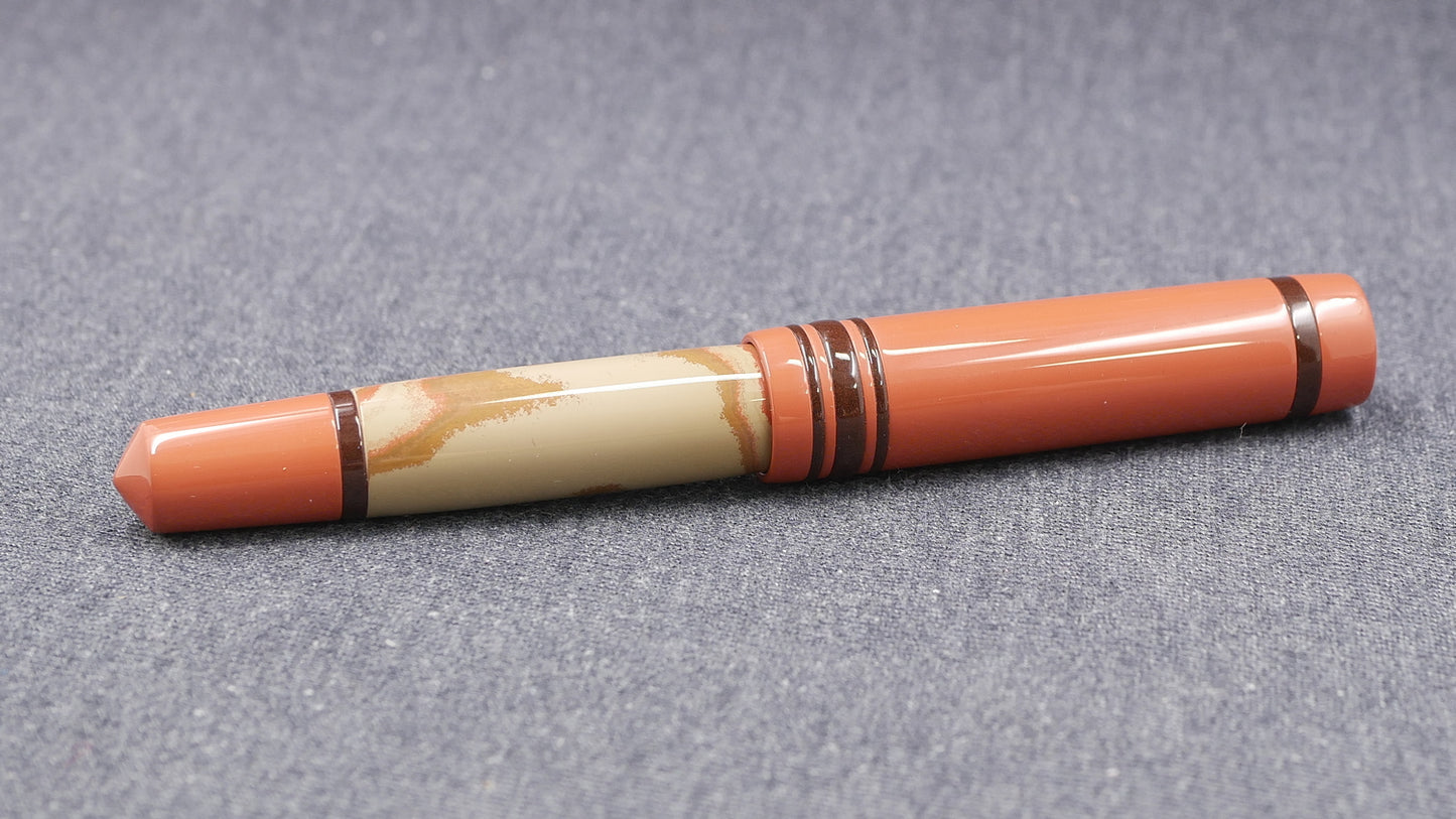 Knickerbocker - Medium - SEM Briar swirl, Cumberland, and brown ebonite - #6 nib