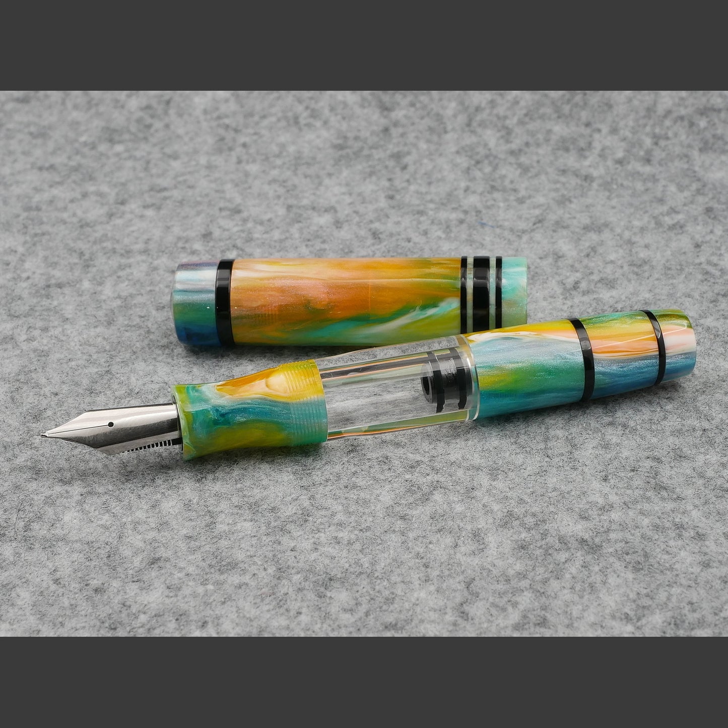 Knickerbocker - Oversized, D Squared Arts Kaleidoscope resin - piston fill - Bock #8 nib