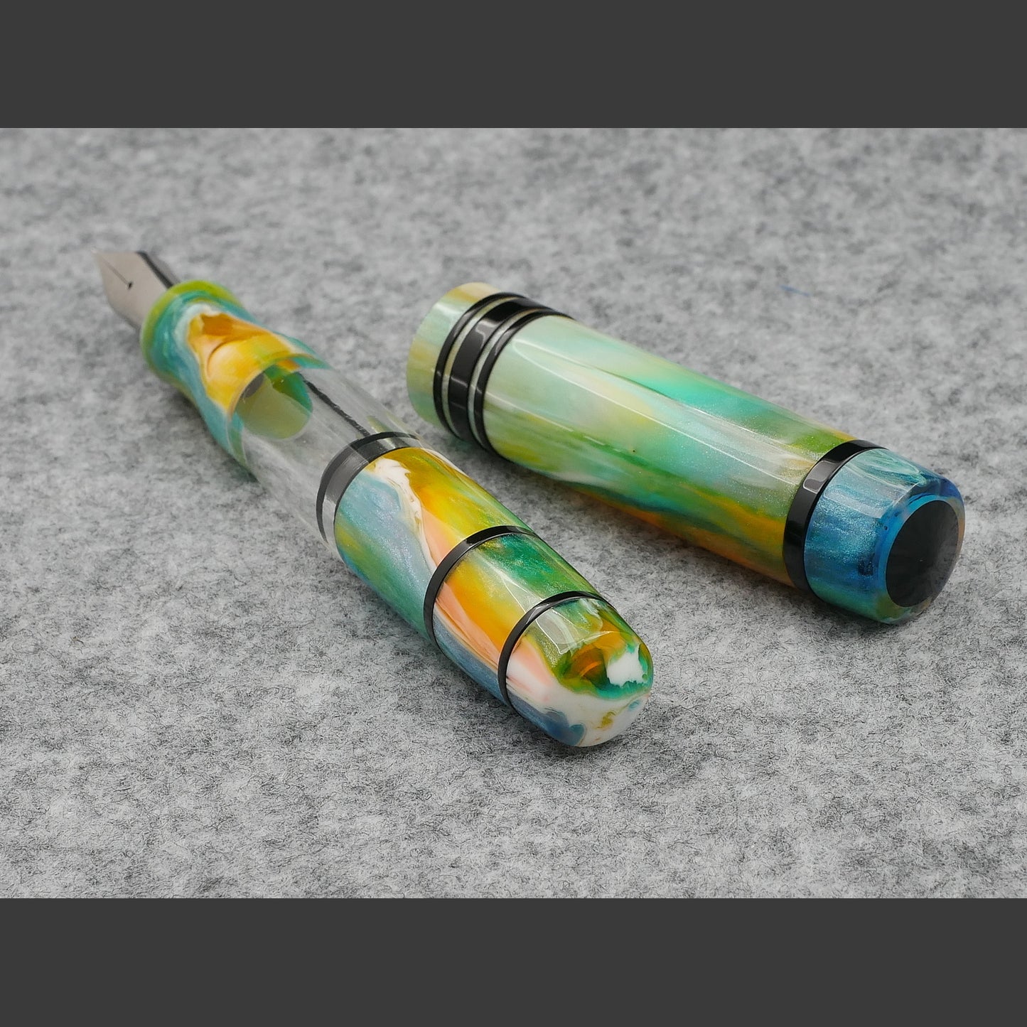 Knickerbocker - Oversized, D Squared Arts Kaleidoscope resin - piston fill - Bock #8 nib