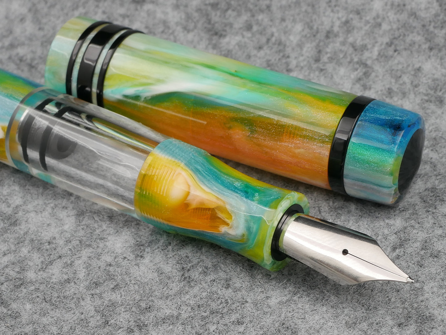 Knickerbocker - Oversized, D Squared Arts Kaleidoscope resin - piston fill - Bock #8 nib
