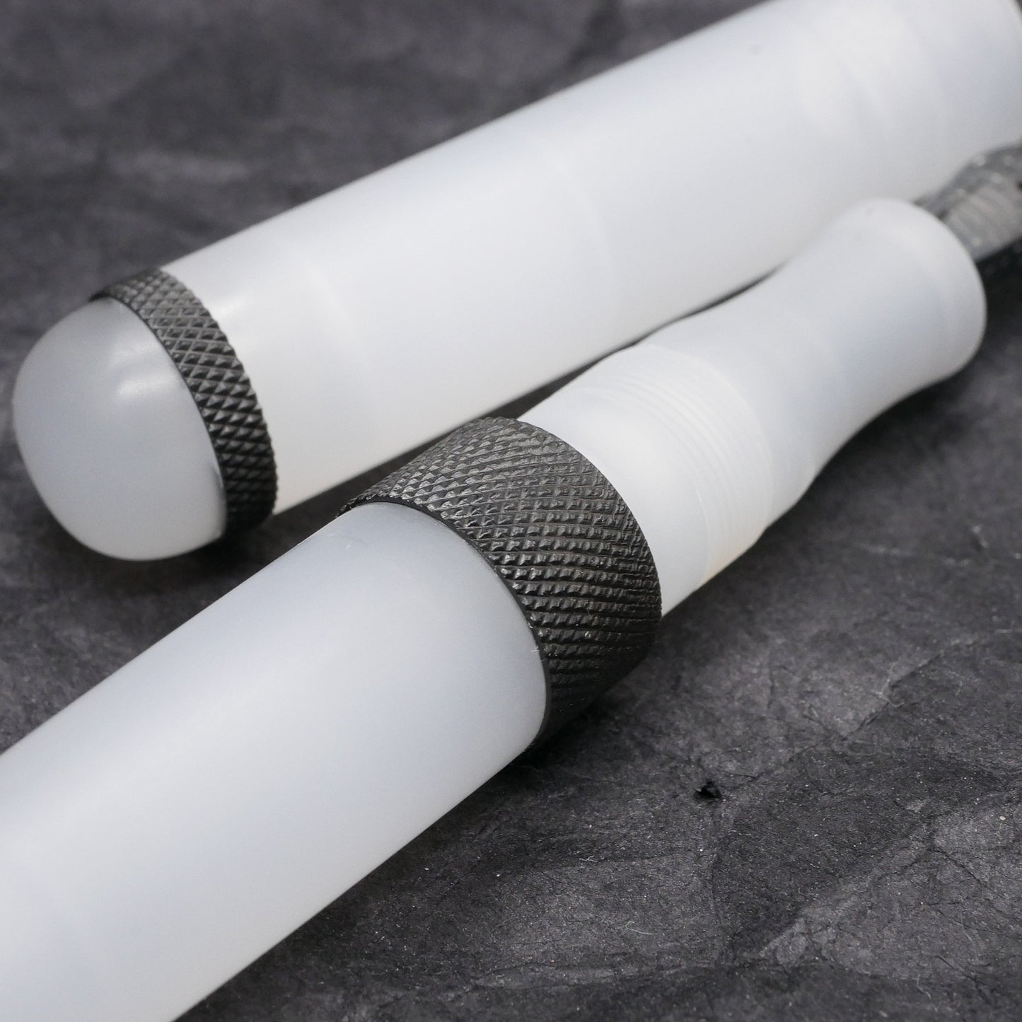 Majestic - Medium - Ghost white acrylic and black knurled rings - #6 nib