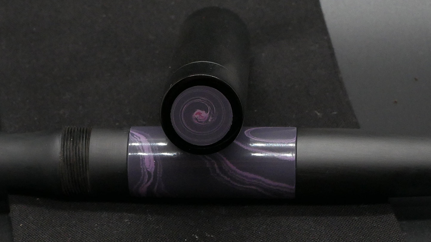 Orville - oversize - Matte Black and Purple Rain swirl ebonites, doublet - clip - #6 nib