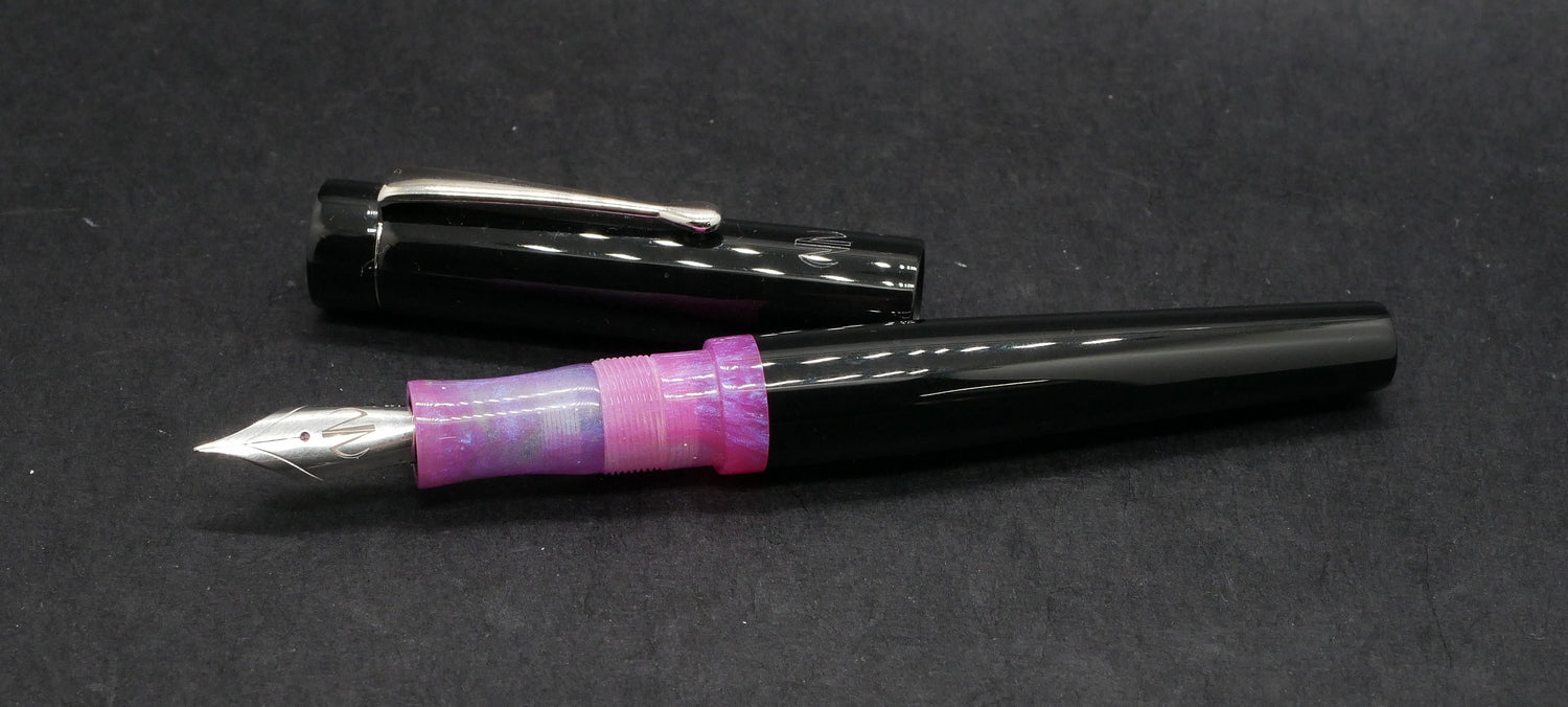 Moody -Small – Solid black and D squared Glowstix resin - #6 nib - clip