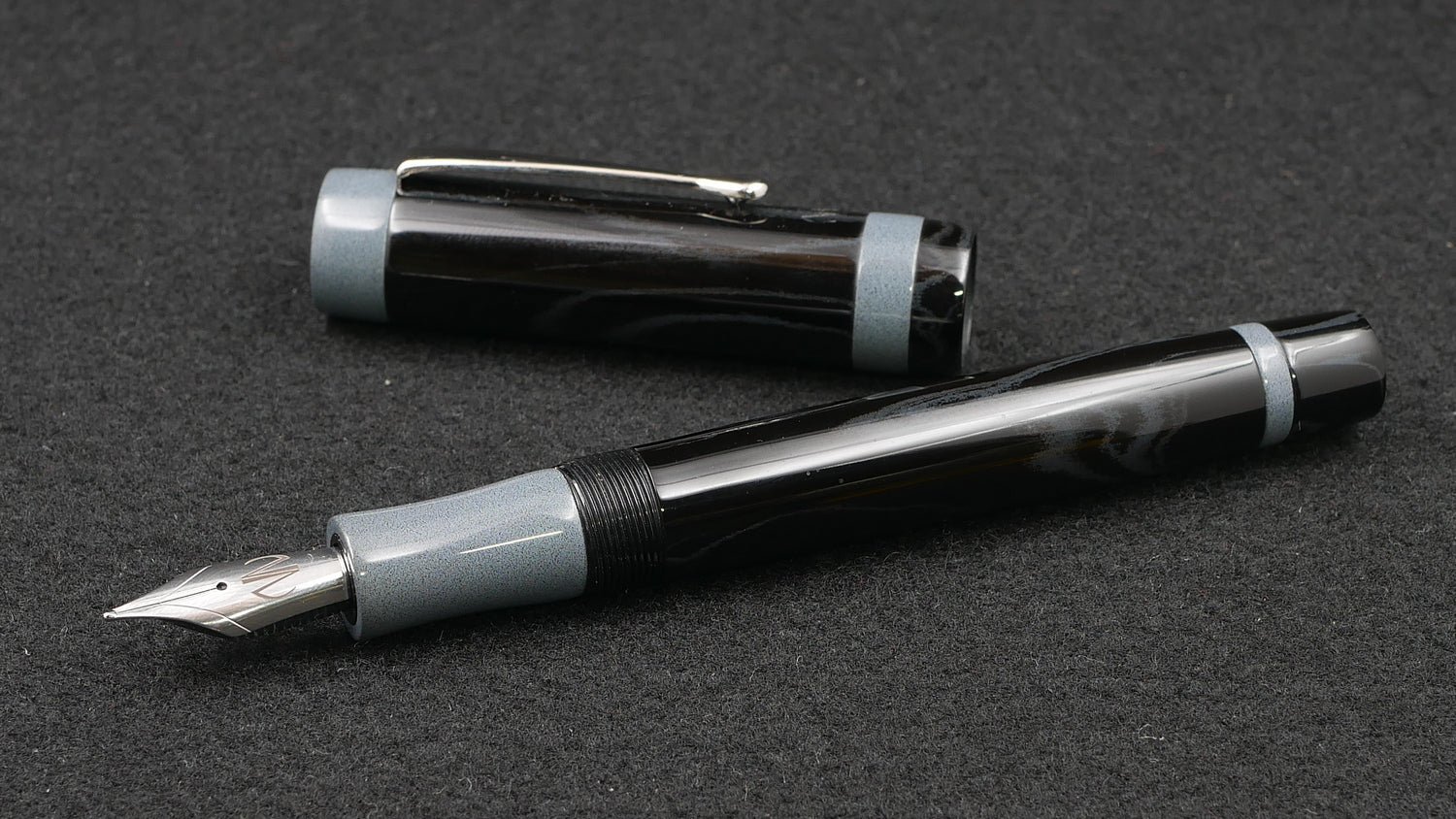 Orville - Medium - SEM Dark Gray and Nikko Gray ebonite - clip - Jowo #6 nib