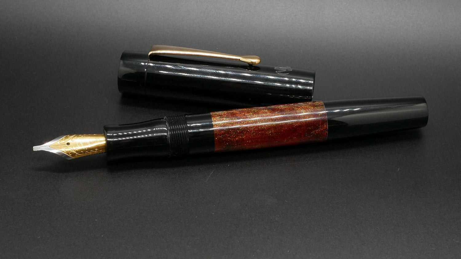 Orville - medium - Black acrylic & Brooks Japanese Autumn, doublet - clip - Jowo #6 nib