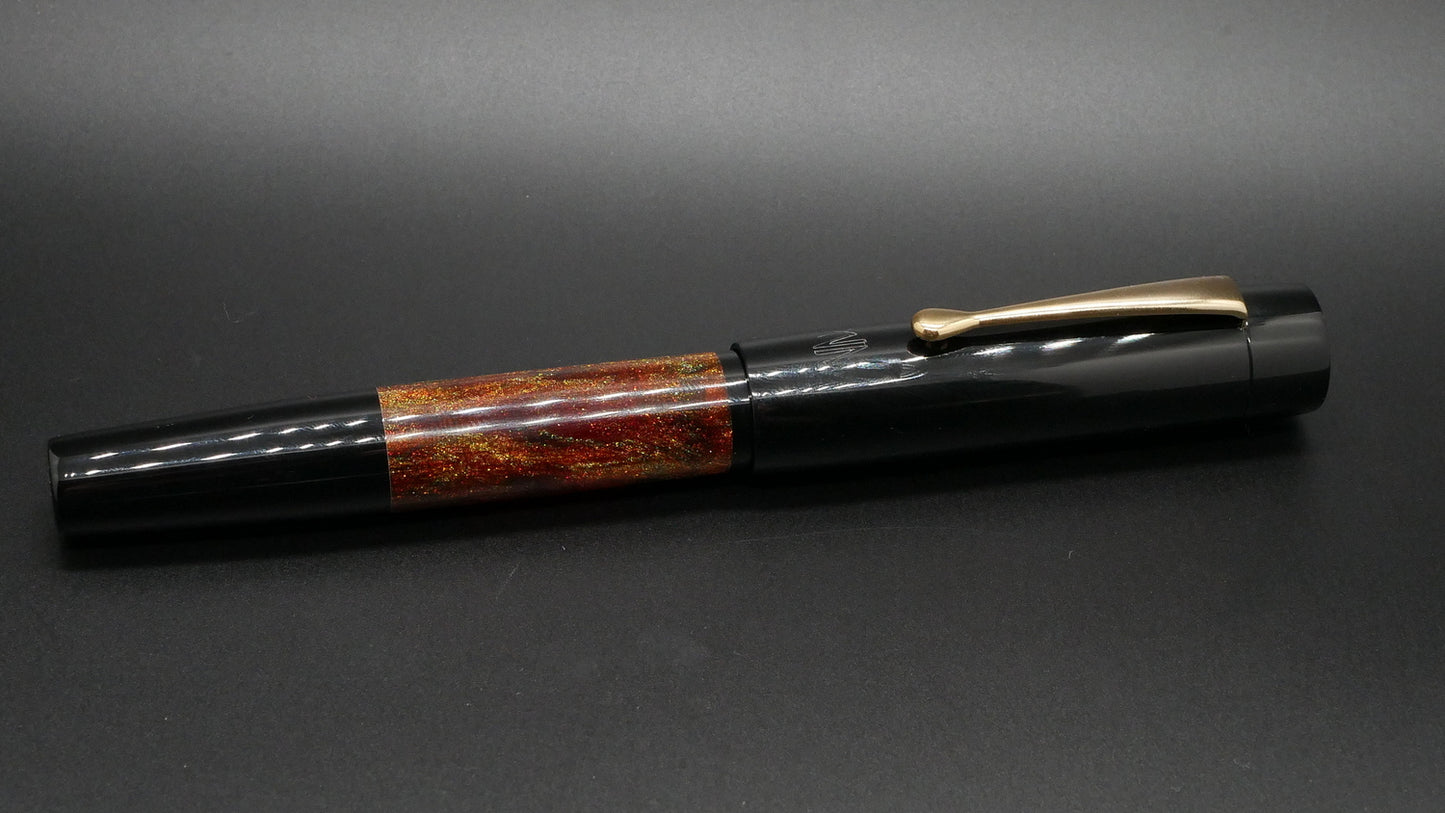 Orville - medium - Black acrylic & Brooks Japanese Autumn, doublet - clip - Jowo #6 nib