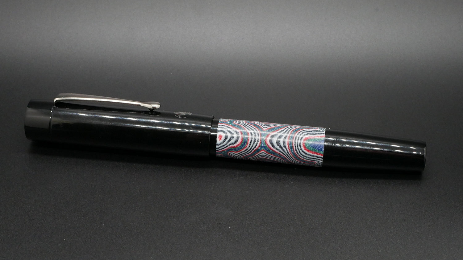 Orville - medium - Black acrylic & Crazy Fiber Blue, doublet - clip - Jowo #6 nib