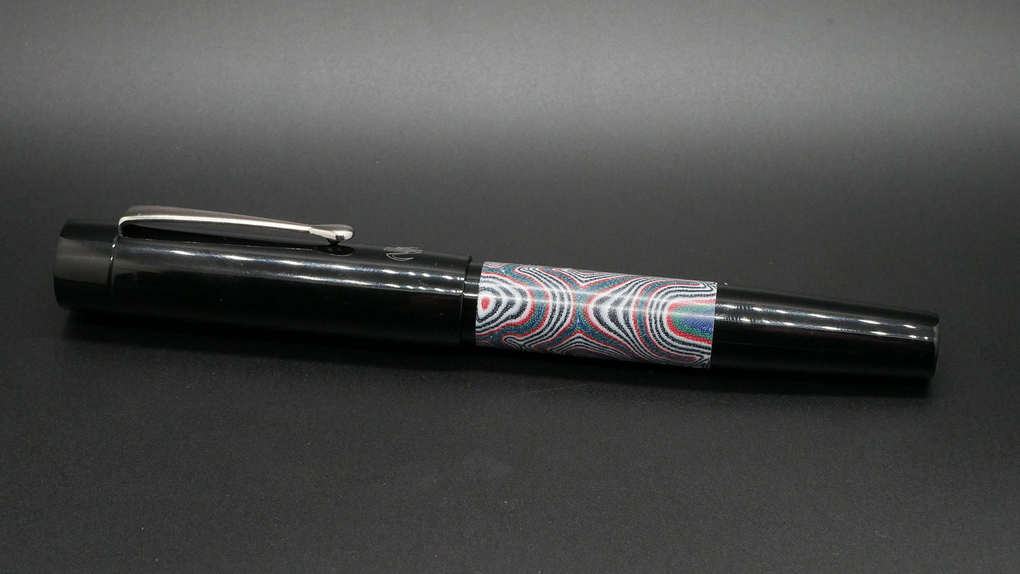 Orville - medium - Black acrylic & Crazy Fiber Blue, doublet - clip - Jowo #6 nib