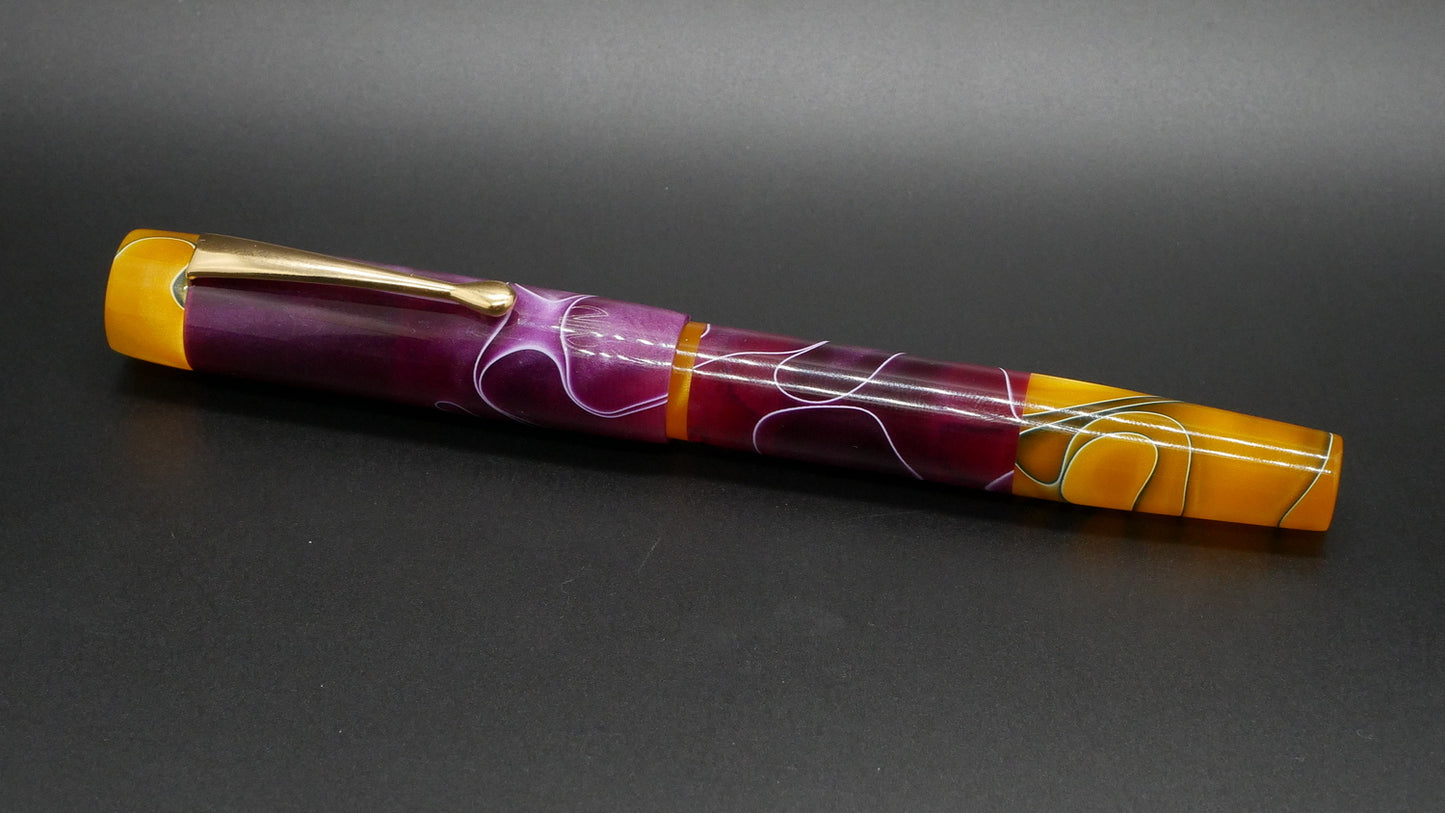 Orville - medium - Yellow & Purple (vest/cap/nf), doublet -clip- Jowo #6 nib