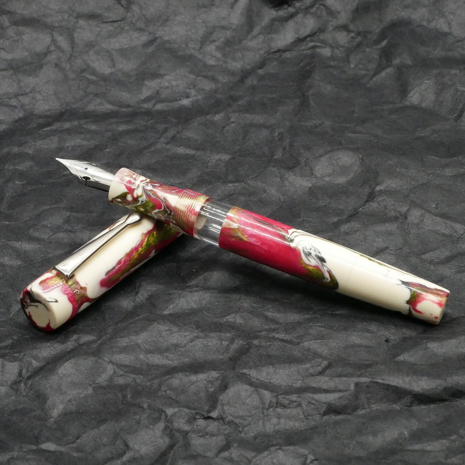 Orville - medium - Carolina Pen Co Ivory Roses resin - piston - clip - Jowo #6 nib