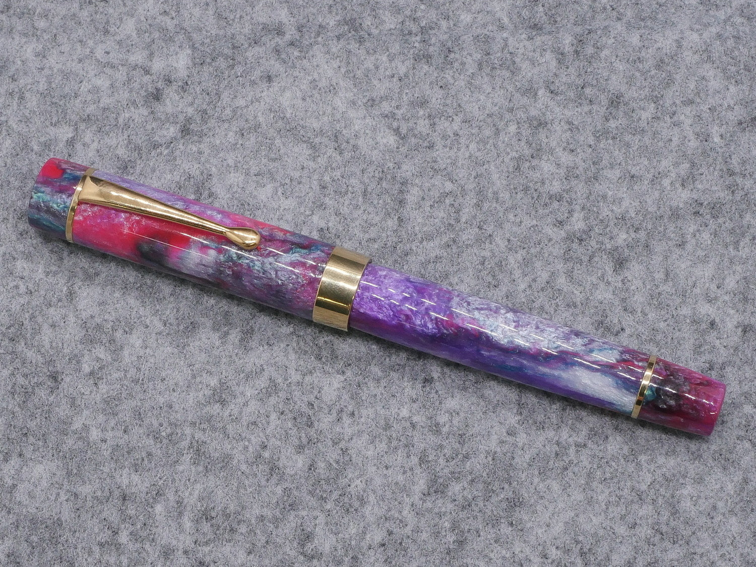 Orville - Medium - Starry Night Arkansas Pink resin- brass trim - clip - #6 nib