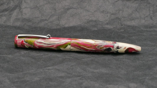 Preston fountain pen - slim - Carolina Pen Co. Ivory Roses resin - clip - Jowo #6 nib