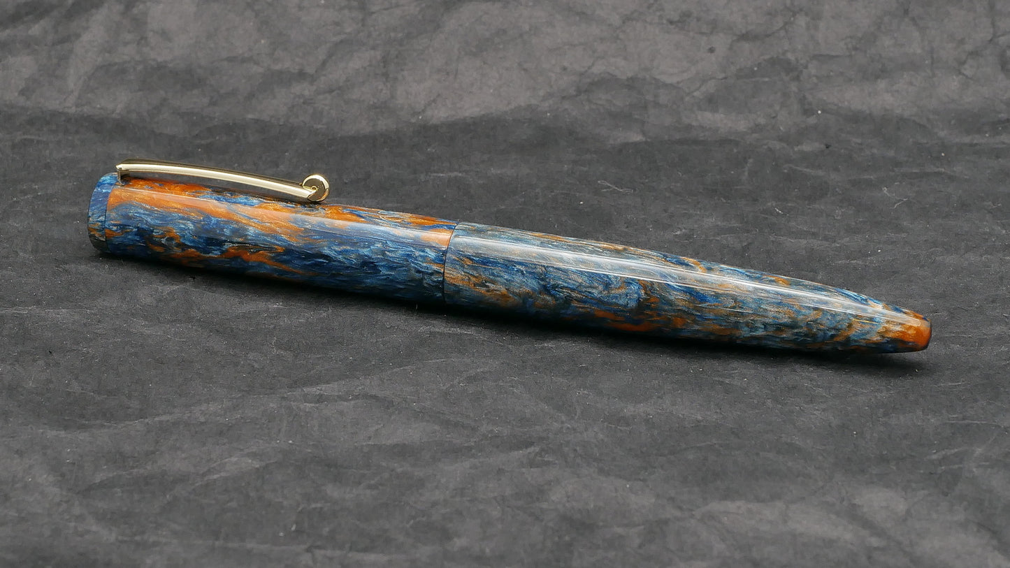 Preston fountain pen - slim  - McKenzie blue/orange resin - clip - Jowo #6 nib