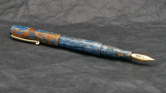 Preston fountain pen - slim - McKenzie blue/orange resin - clip - Jowo #6 nib