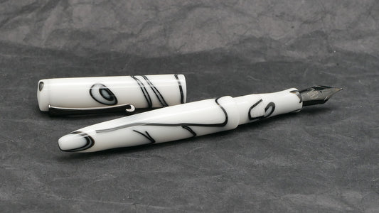 Preston fountain pen - slim - White with Black whirl acrylic - clip - Jowo #6 nib