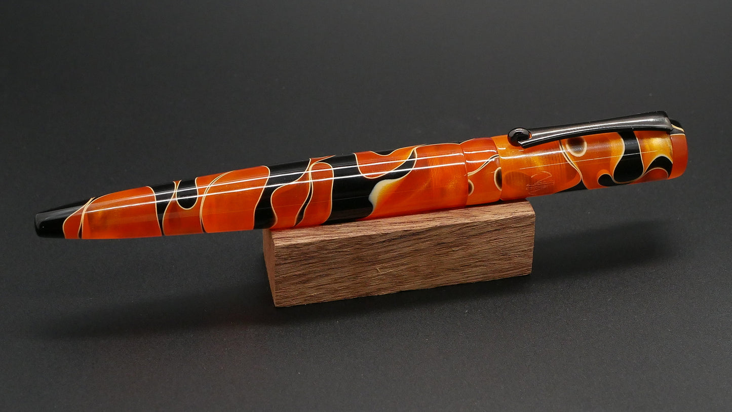 Preston fountain pen - Long - Orange with black swirls acrylic - clip - Jowo #6 nib
