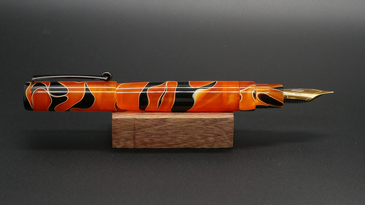 Preston fountain pen - Long - Orange with black swirls acrylic - clip - Jowo #6 nib