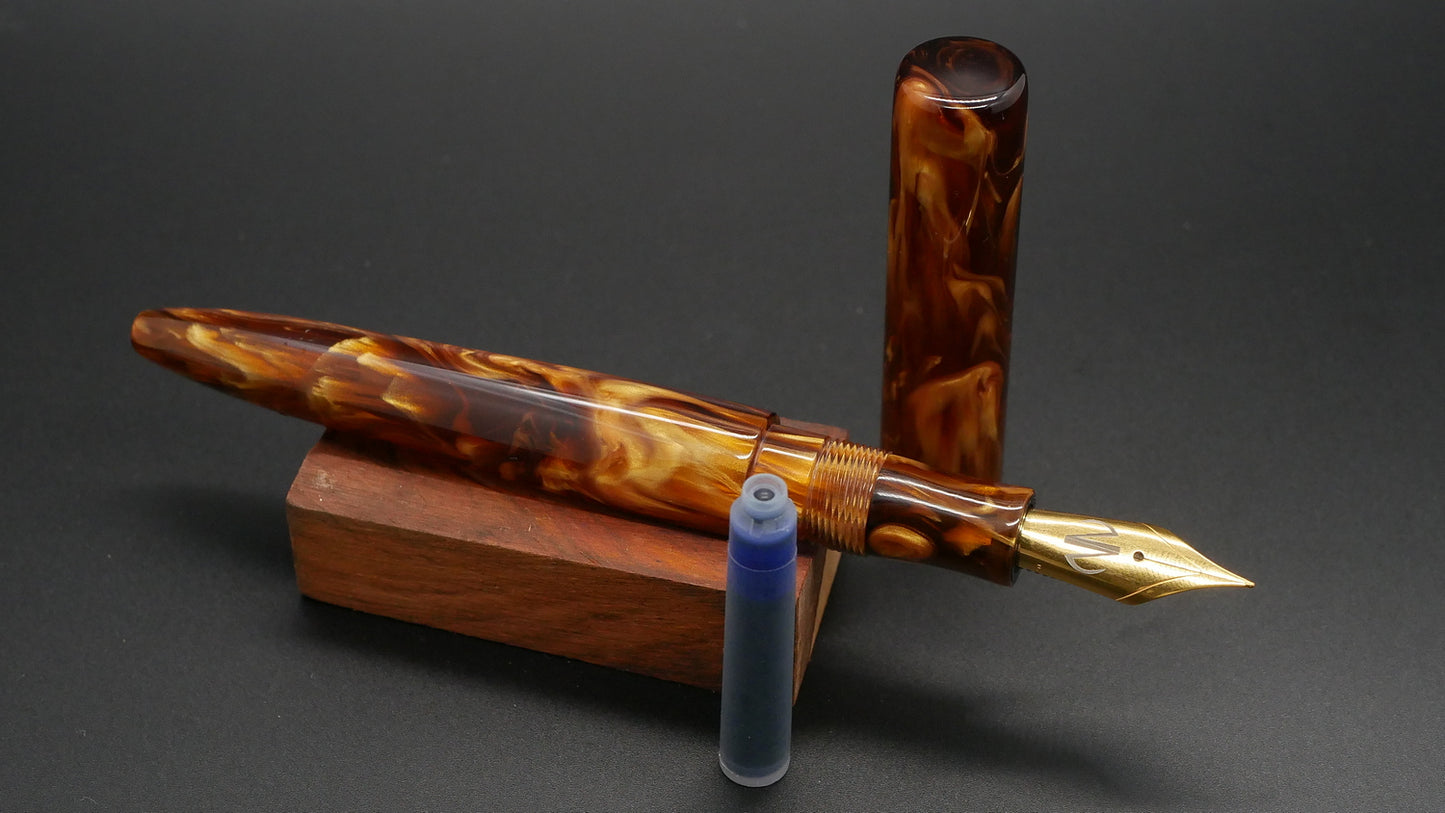 Preston fountain pen - slim - Mid - CORRL Creations Amber Tortoise resin - Jowo #6 nib - Short carts only