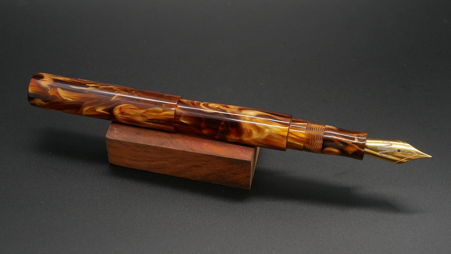 Preston fountain pen - slim - Mid - CORRL Creations Amber Tortoise resin - Jowo #6 nib - Short carts only