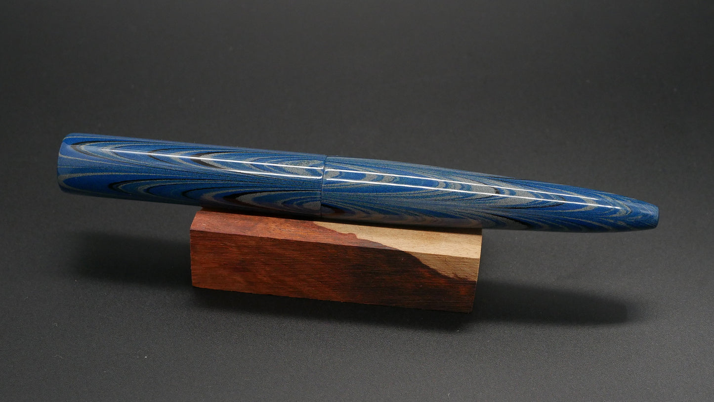 Preston fountain pen - slim - Mid - Blue and Gray ripple ebonite - Jowo #6 nib