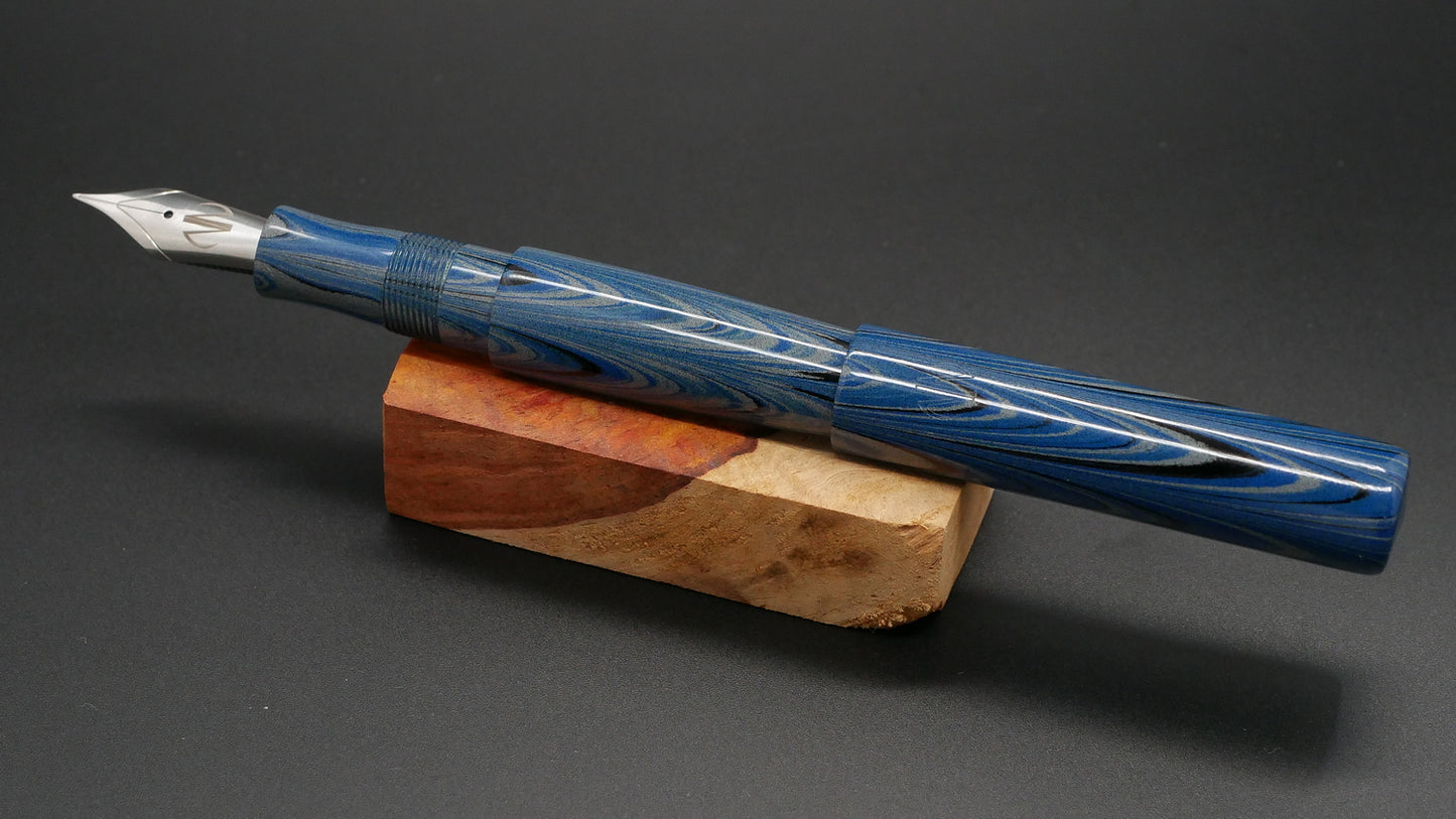 Preston fountain pen - slim - Mid - Blue and Gray ripple ebonite - Jowo #6 nib