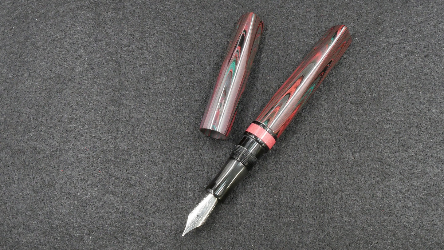 Prospector - Small - Nikko Dark Red-Green ripple and solid black ebonite - Jowo #6 nib