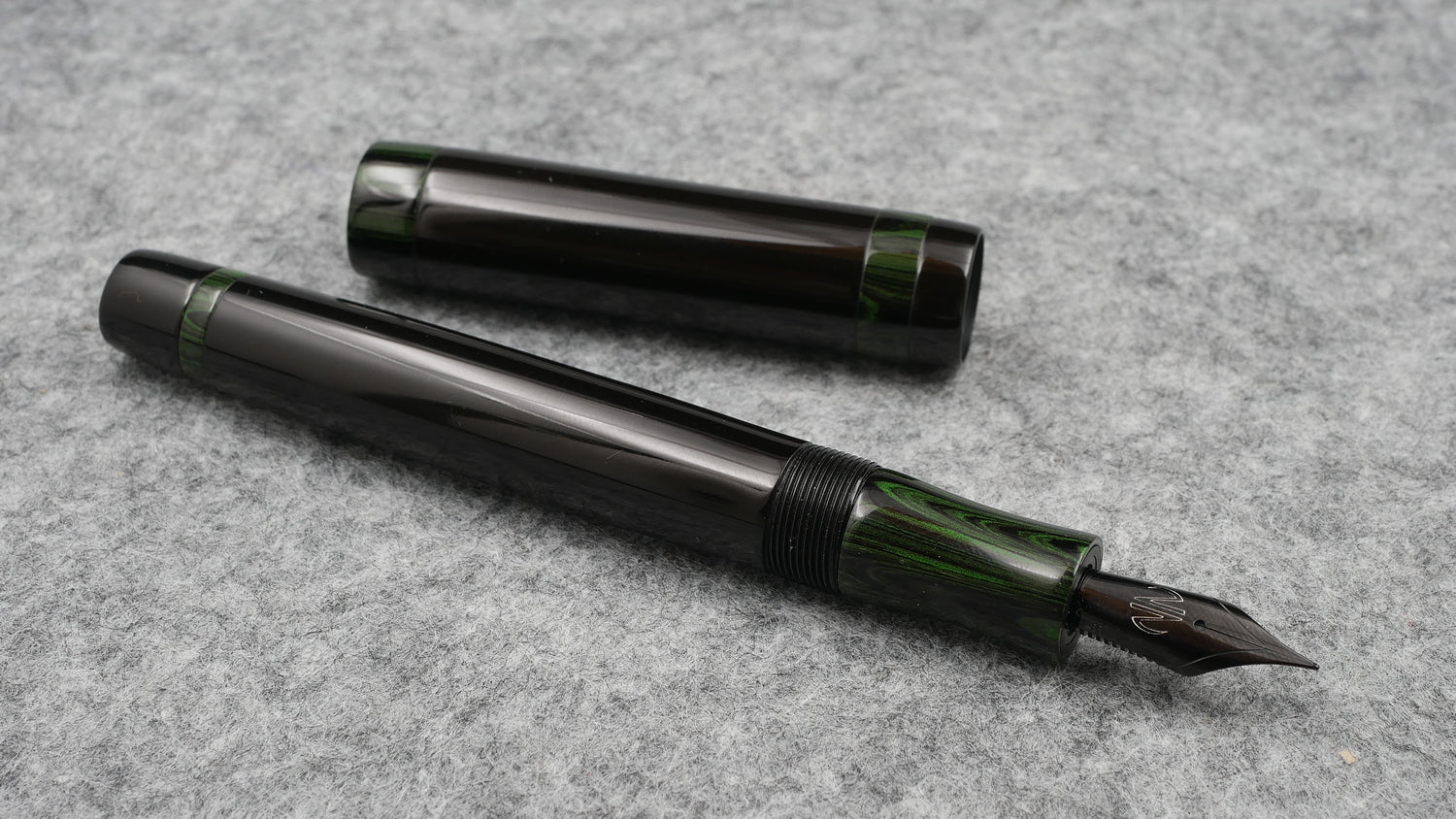 Orville - Medium - SEM Black and Nikko Green Ripple ebonite - optional clip - Jowo #6 nib
