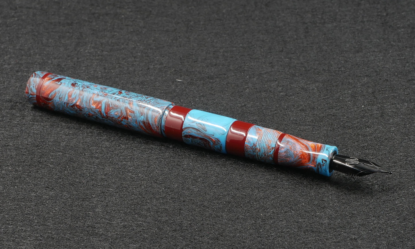 Thompson Orville - Medium - Blue and Red Swirl resin - optional clip - #6 nib