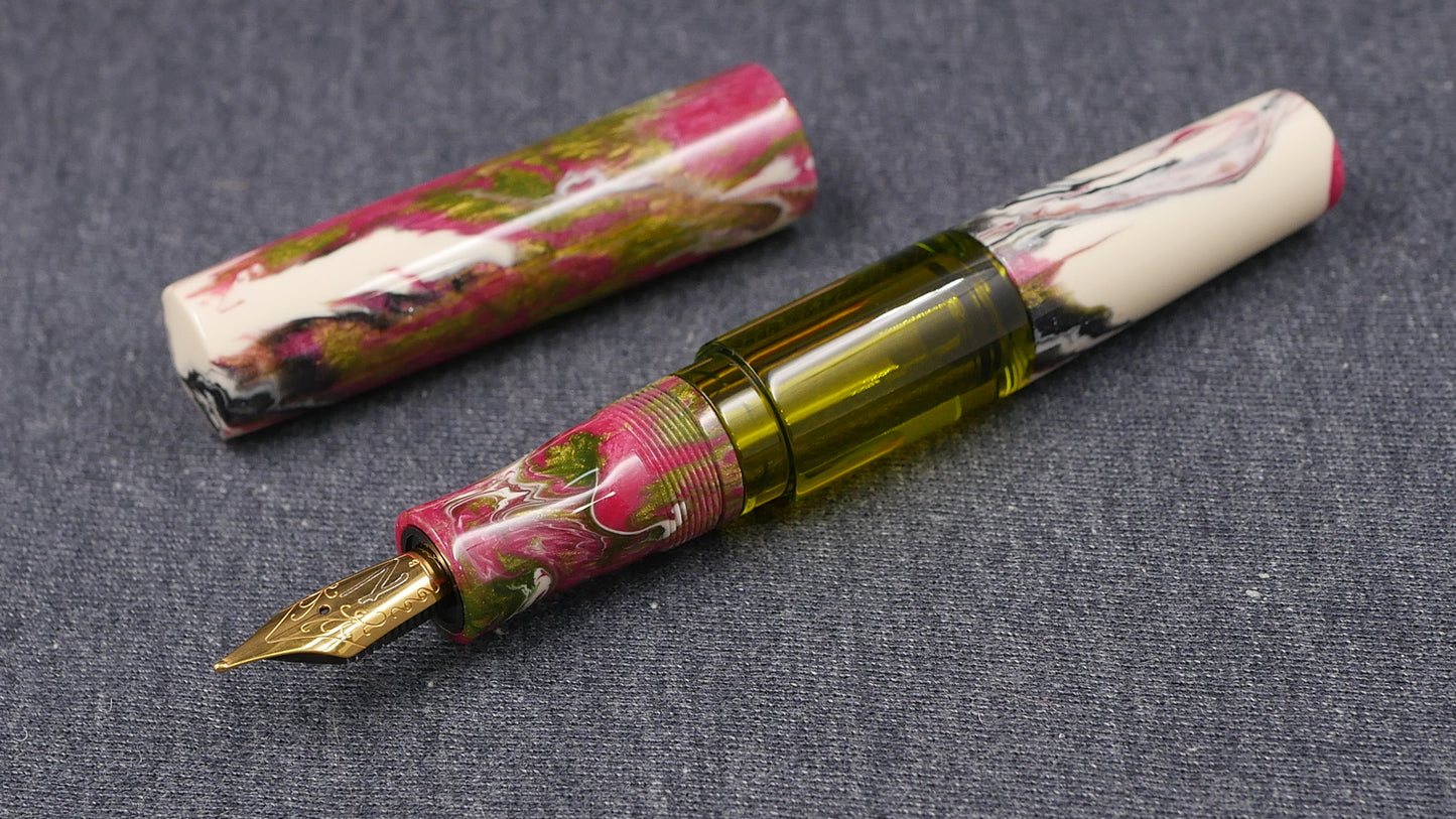 Townsend - Large - Carolina Pen Company Ivory rose garden resin - syringe filler - #8 and #6 nib