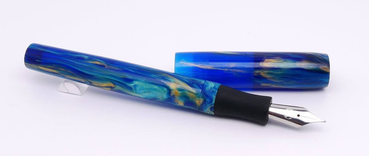 Orville - Medium - Corrl Creatons blue something resin and black ebonite (Bock nib) - #6 nib