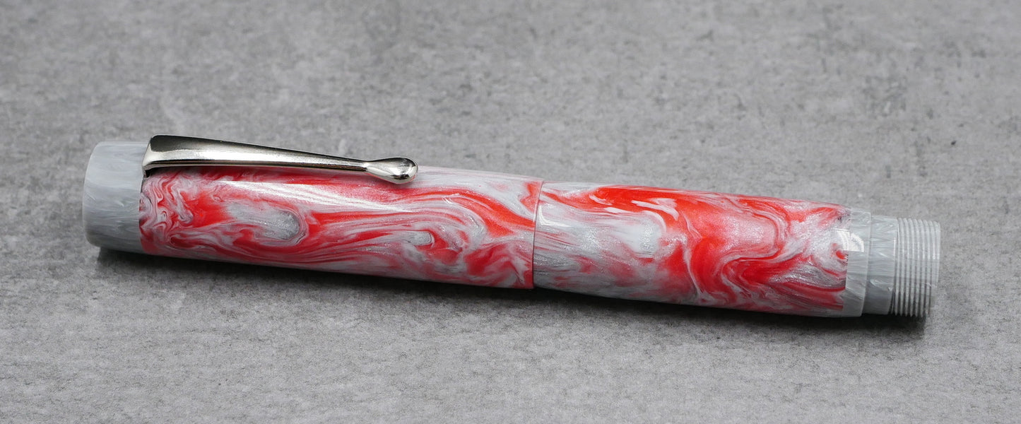 Como - Medium -  Corrl Creatons Red Steel with gray swirl acrylic - clip - #6 nib